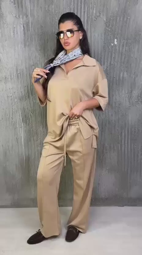 חליפת מודל אובר סאייז צווארון שילוב צעיף קיץ